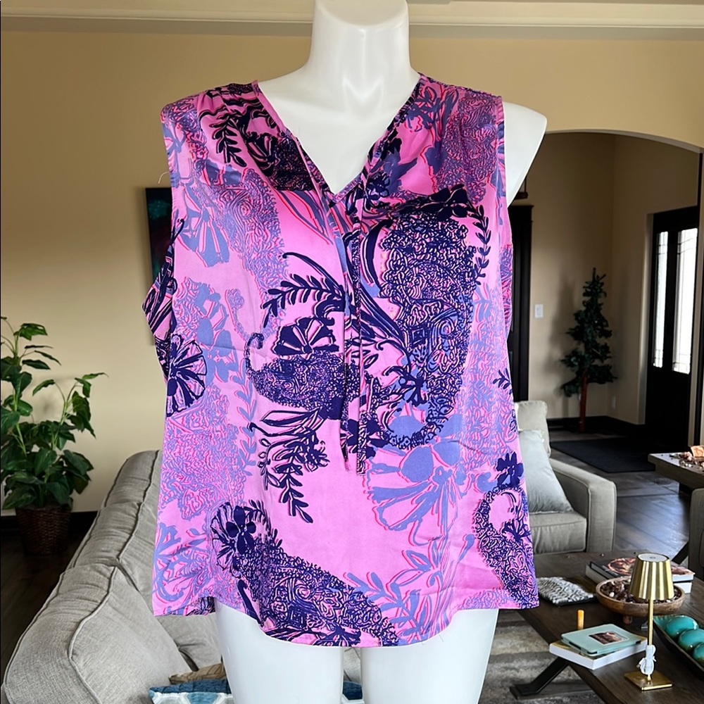 Coldwater Creek Sleeveless Pink Floral V-Neck Women's Top